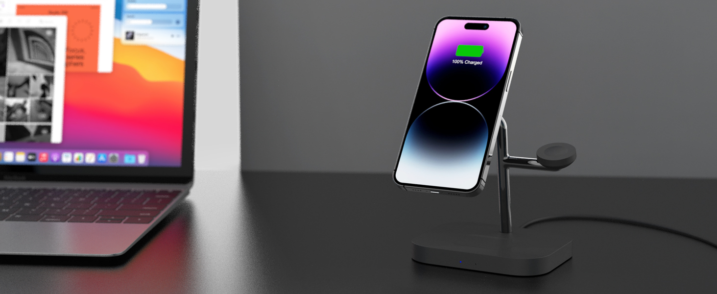 Бездротова зарядка Boaraino 3-в-1 для iPhone 17/16/15/14/13/12, Apple Watch та AirPods, чорний