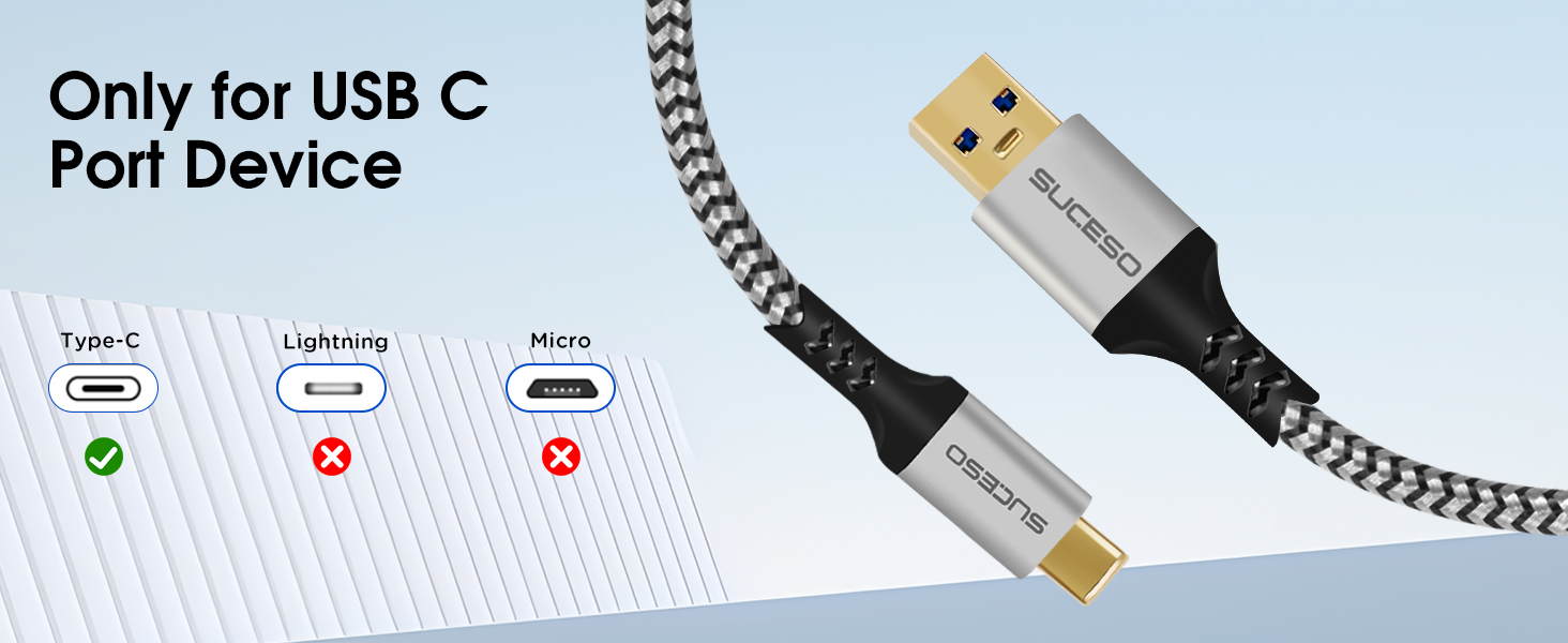 Кабель USB-C на USB 3.1 Gen2, 0.5м, швидка зарядка 3A/60W, 10Gbps, сумісний з iPhone 15, Galaxy S24, Redmi, Pixel 8, PS5 SSD