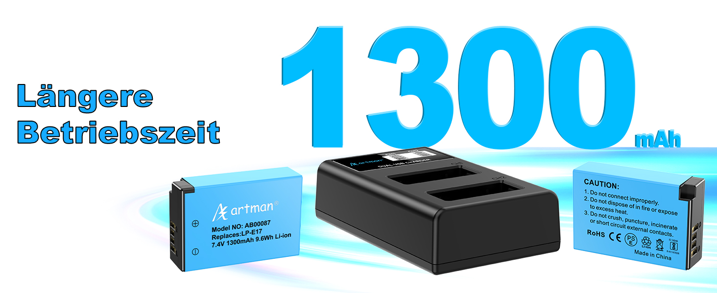 Акумулятор LP-E17 1300mAh та зарядний пристрій LED Dual USB для Canon Rebel SL3, SL2, T8i, T7i, T6i, T6s, EOS R10, R50, R8, RP, M3, M5, M6, 200D, 77D, 750D, 760D, 800D, 8000D (2 шт.)