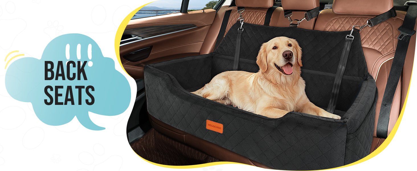 Автокрісло для собак великих порід до 45 кг, чорне, з двома страхувальними ременями, миється