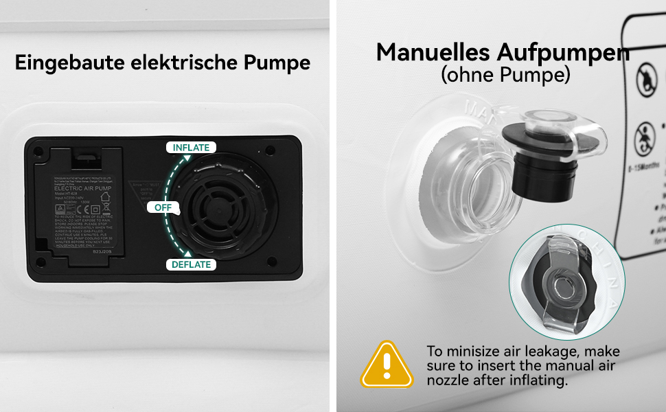 Надувний матрац YITAHOME 2x1,5м з електричною помпою, самонадувний, для 2 осіб, білий/блакитний