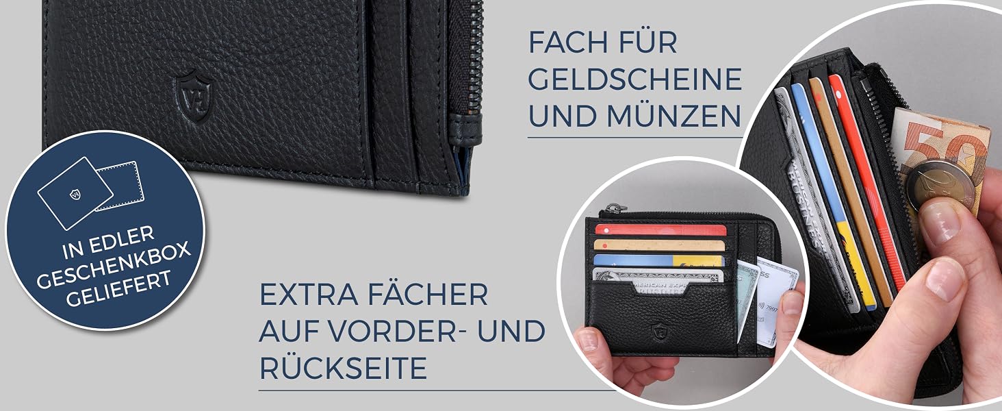 Шкіряний RFID картхолдер VON HEESEN з наппа-шкіри, портмоне для кредитних карток на 9 відділень, унісекс (Коньячний коричневий)