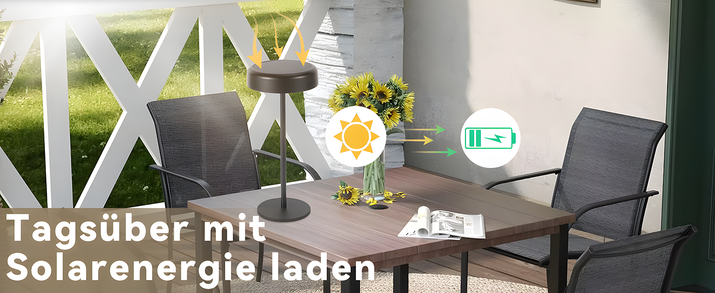 Настільна лампа на сонячній батареї з акумулятором LED, 2 шт. Чорна - Бездротова, сенсорна, димована, USB зарядка, IP44 для дому та вулиці