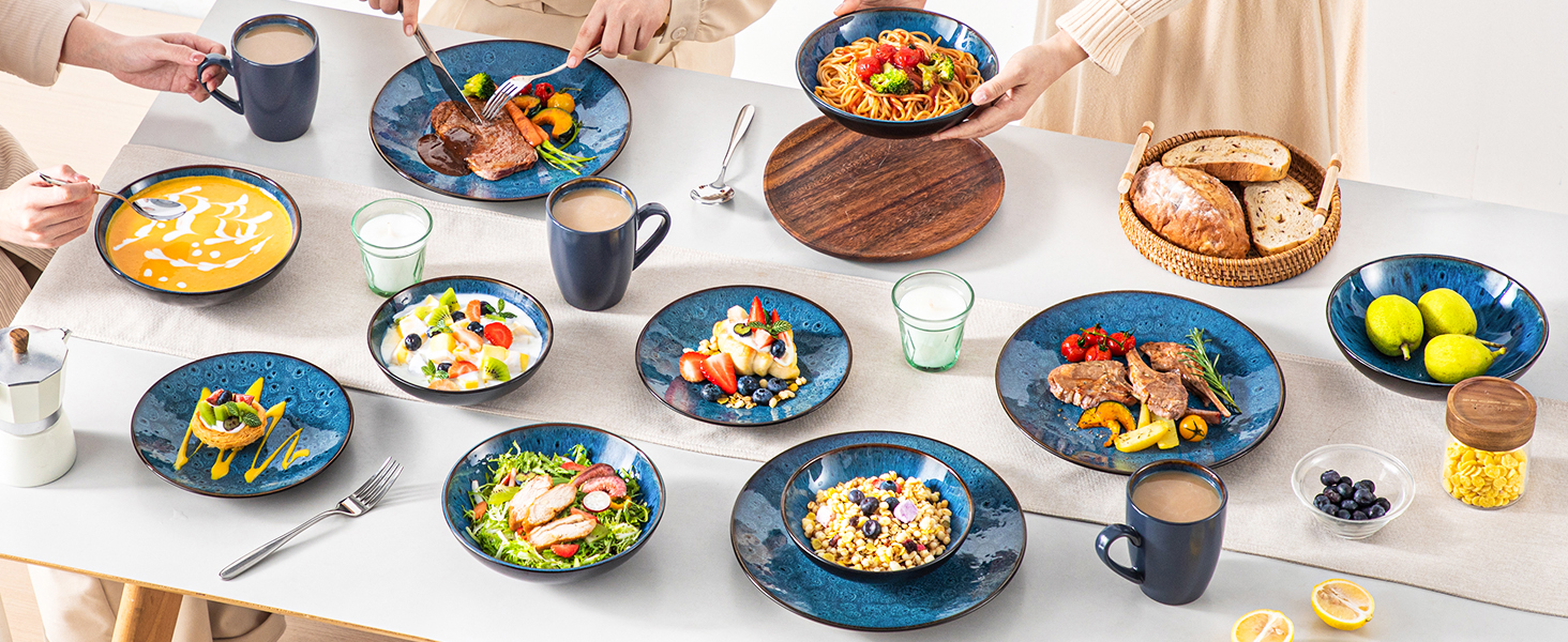 Набір супових тарілок Vancasso Bubble (4 шт.) з кераміки, 950 мл, блакитний