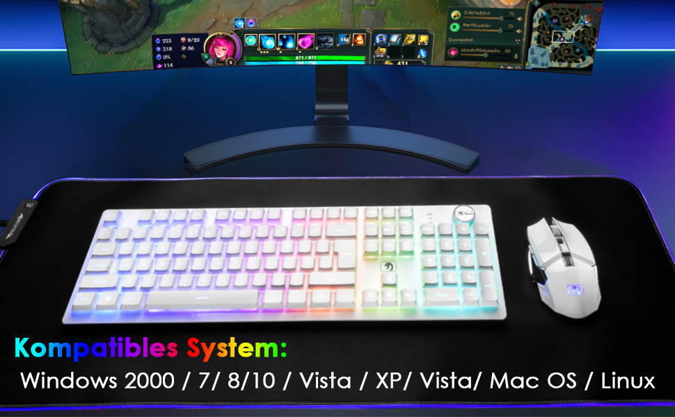 FELiCON Комбо-набір бездротової клавіатури та миші, 4800mAh, RGB LED-підсвічування, керування кнопками, ергономічний дизайн, 7 кольорів, чорний (K&M)