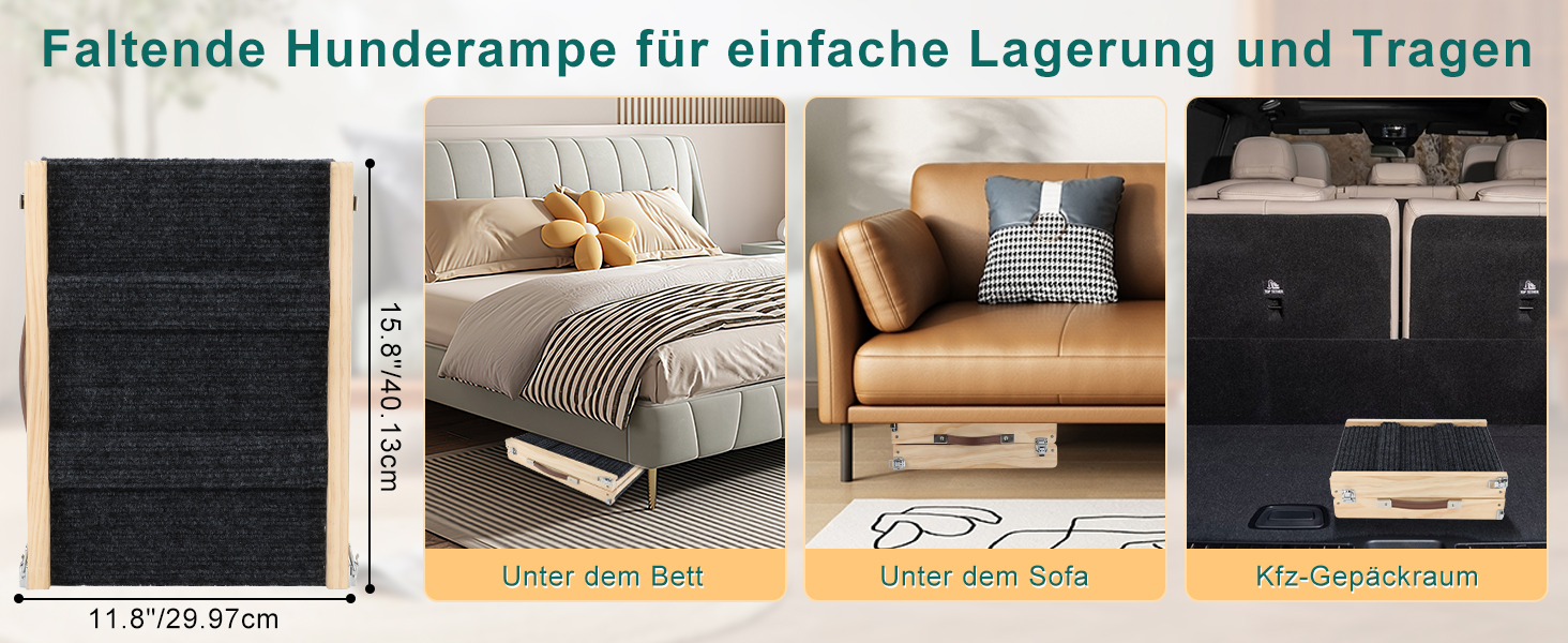 Рампа для собак та котів, регульована висота 25-48 см, з антиковзною поверхнею, дерев'яна, складна