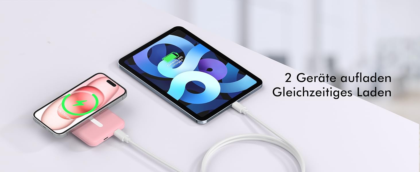 Power Bank MagSafe 5000mAh для iPhone (Рожевий): Швидка зарядка 20W, Type-C, сумісний з iPhone 17/16/15/14/13/12