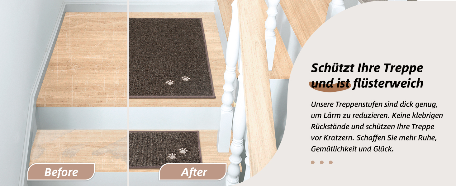 BEQHAUSE Non-Slip Stair Treads - 15 Piece Set - Washable Carpet for Stairs - Safe for Kids, Seniors & Pets - 100% Polyester with TPE Backing - 22x70cm