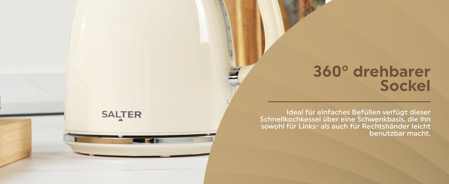 Водовар Salter Retro 1.7L, 3kW, бездротовий, з фільтром від накипу, кремовий