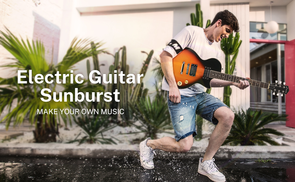 Електрогітара Donner Set LP-стиль 39 дюймів з чохлом, ременем та кабелем (Sunburst)