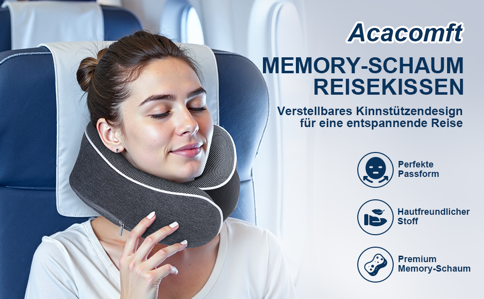 Подушка для шиї в літак, доросла, з піною з пам'яті, регульована та компактна, для автомобіля з навушниками, маскою для сну, чохлом