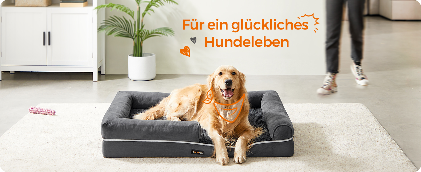 Ортопедичне ліжко для собак Feandrea, м'яке, з піднятими бортиками, знімний чохол, 106 x 76 x 18 см, сіре