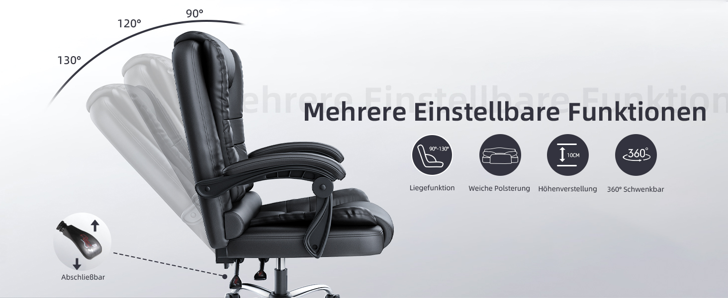 Крісло шеф-кухар Rattantree: ергономічне офісне крісло з регулюванням висоти та нахилу, PU шкіра, чорний колір, без підніжки