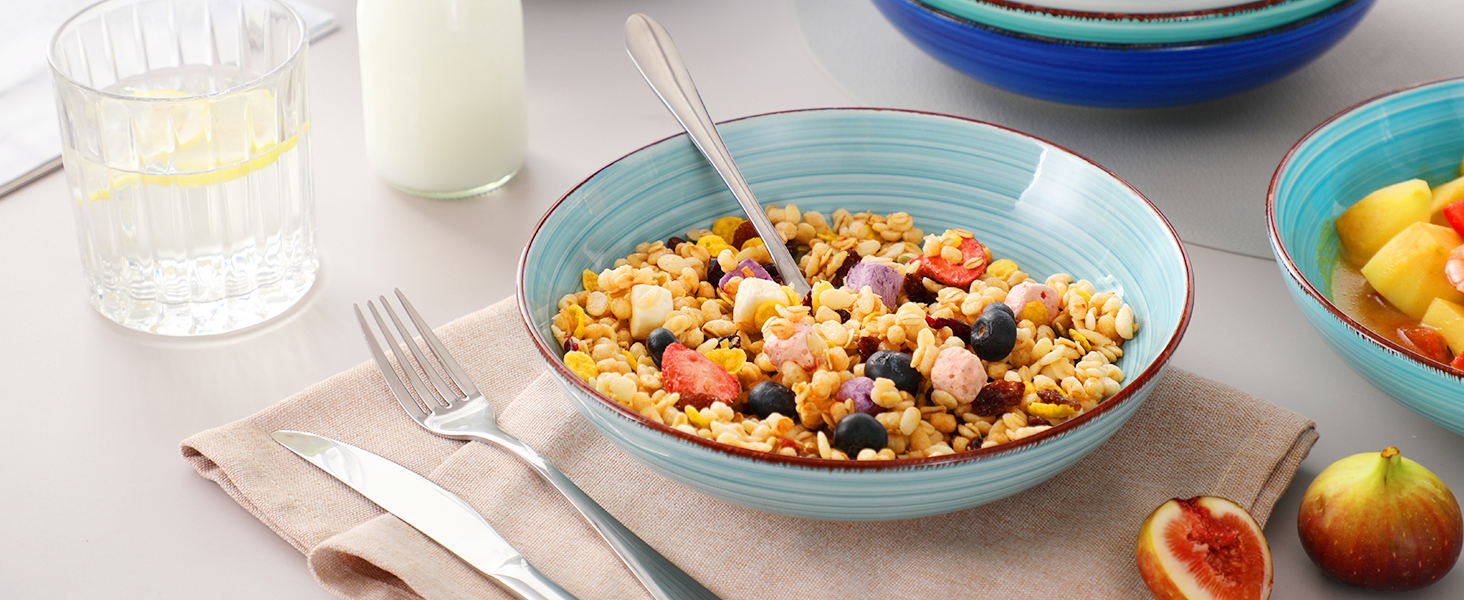 Набір супових тарілок Vancasso Bonita (6 шт) з кераміки, 38oz, блакитні