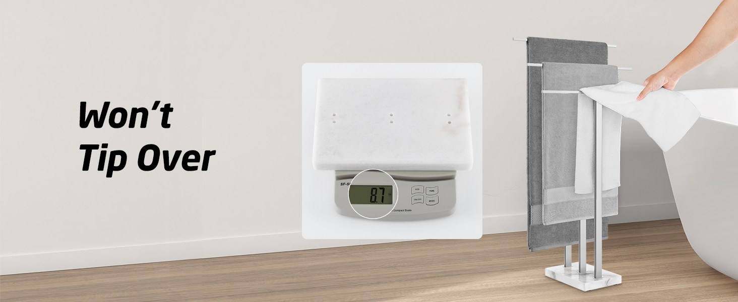 Підставка для рушників KES, вільна стоянка, 3 стійки, нержавіюча сталь SUS304, з мармуровою основою, BTH217S3-2 (полірована)