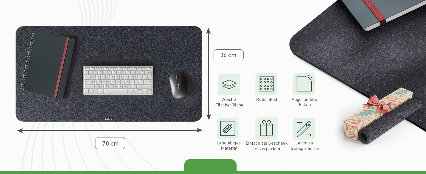 Leitz Великий килимок для миші для геймінгу, сірий, 100 x 40 см. Нековзне покриття, точне відстеження миші, легко миється. Підходить для офісу, дому та геймінгу.
