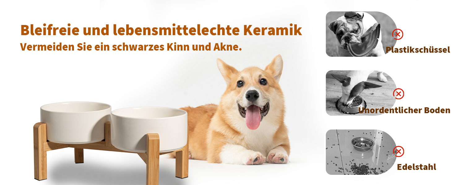 Elevated Dog Bowl Set - Ceramic Double Bowls with Non-Slip Stand - 2 Pack, 850ml Each - Ideal for Small & Medium Dogs