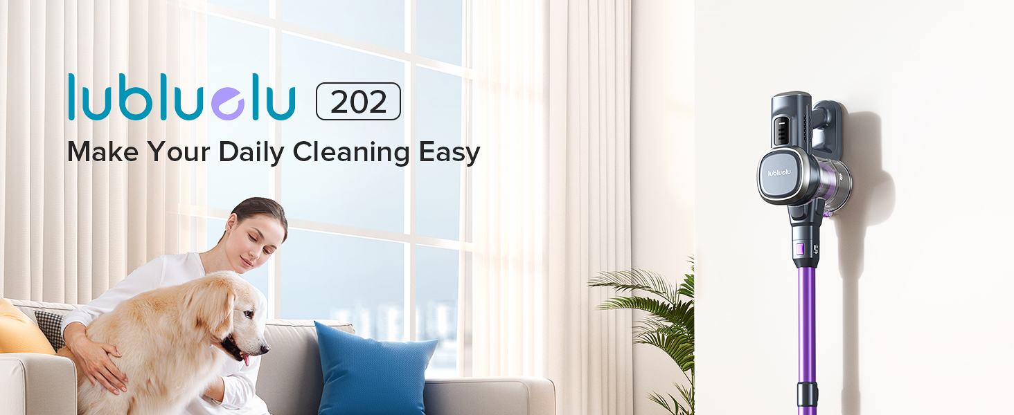 Потужний акумуляторний бездротовий пилосос Lubluelu – 50 хвилин роботи, щітка Anti-Tangle, 2 фільтри, ідеальний для твердих поверхонь, килимів та шерсті тварин, фіолетовий