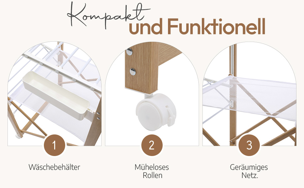 Металева сушарка для білизни Meisterhome® з 30 метрами мотузок, розкривні крила, економія місця, для одягу та рушників - біла