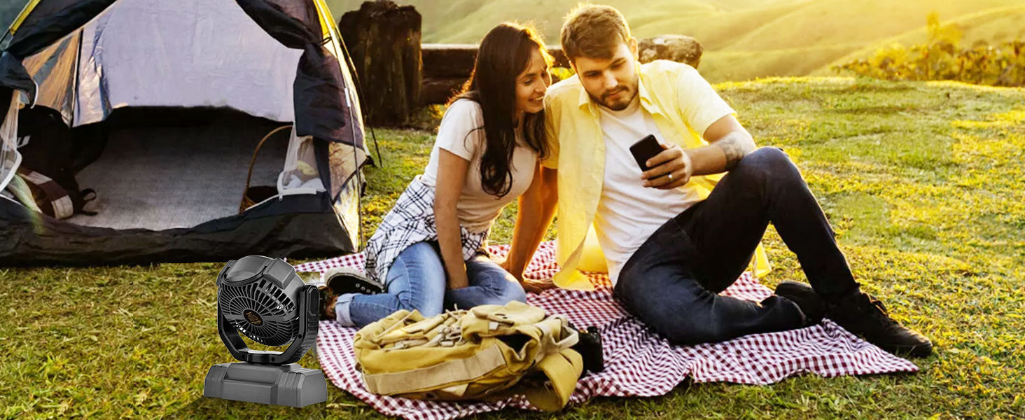 Портативний вентилятор для кемпінгу з акумулятором 10000mAh, LED-ліхтар, 270° обертання, USB-зарядка, для намету, відпочинку на природі, риболовлі, офісу (Чорний)