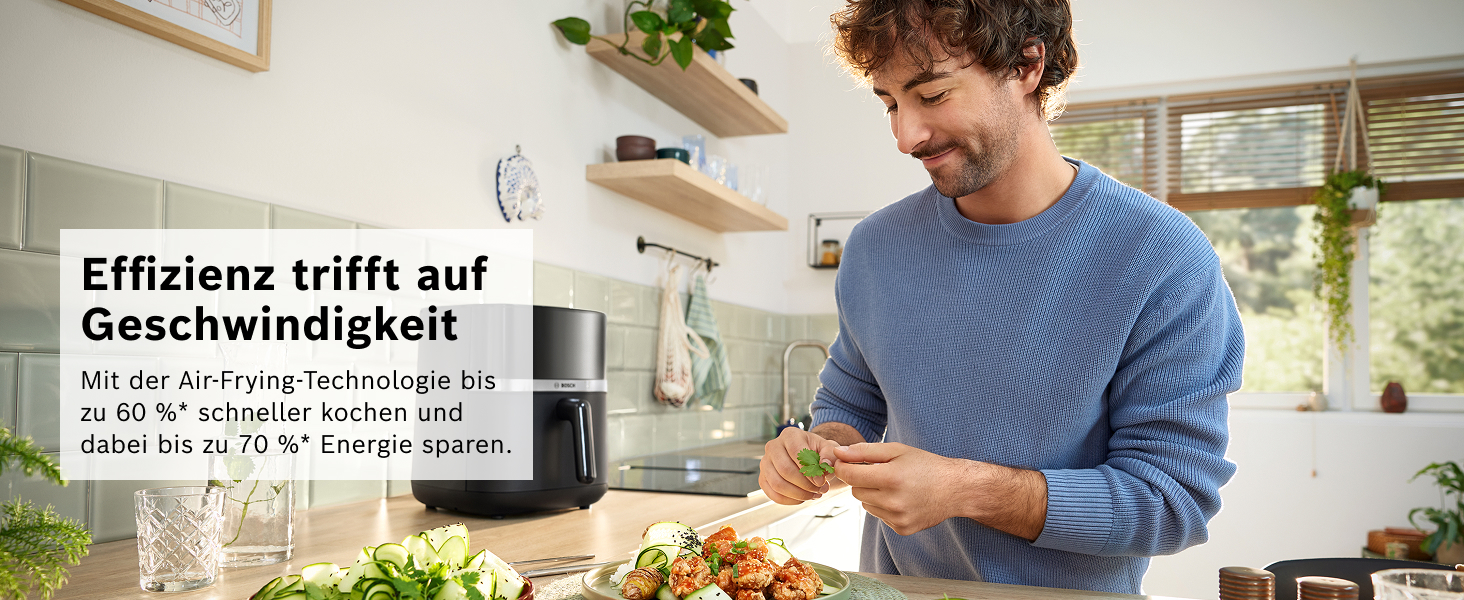 Фритюрниця повітряна Bosch Serie 4, XL, 6.1 л, чорна, 7 програм, розморожування, підігрів, сенсорний дисплей, MAF462B0