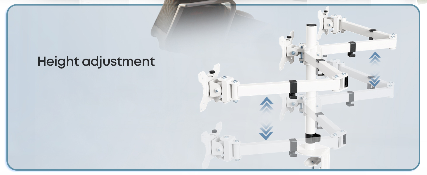 Підставка для монітора PUTORSEN на 3 монітори - сумісна з LCD/LED телевізорами 13'-27' (33-68см), вантажопідйомність 7 кг на монітор, регулювання на 180°, поворот 360°, регулювання висоти, білий колір