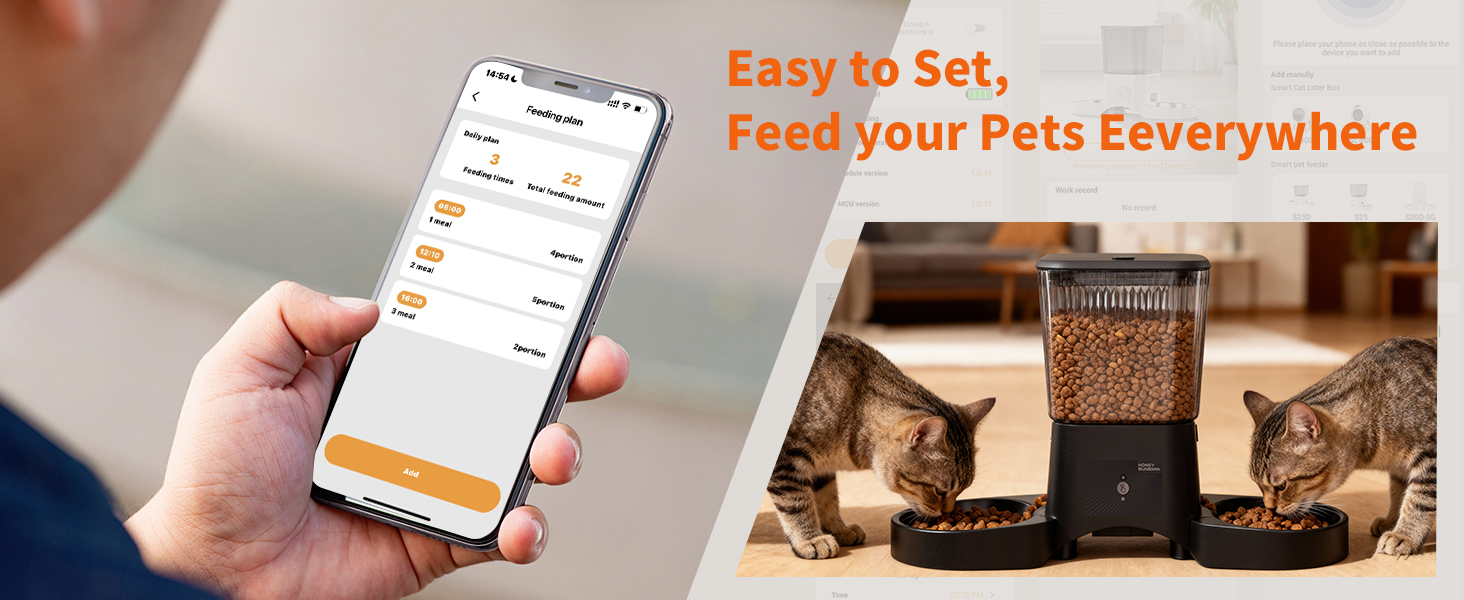 Автоматичний годівниця для котів HoneyGuardian з Wi-Fi та 2/4 мисками, 5G, чорний