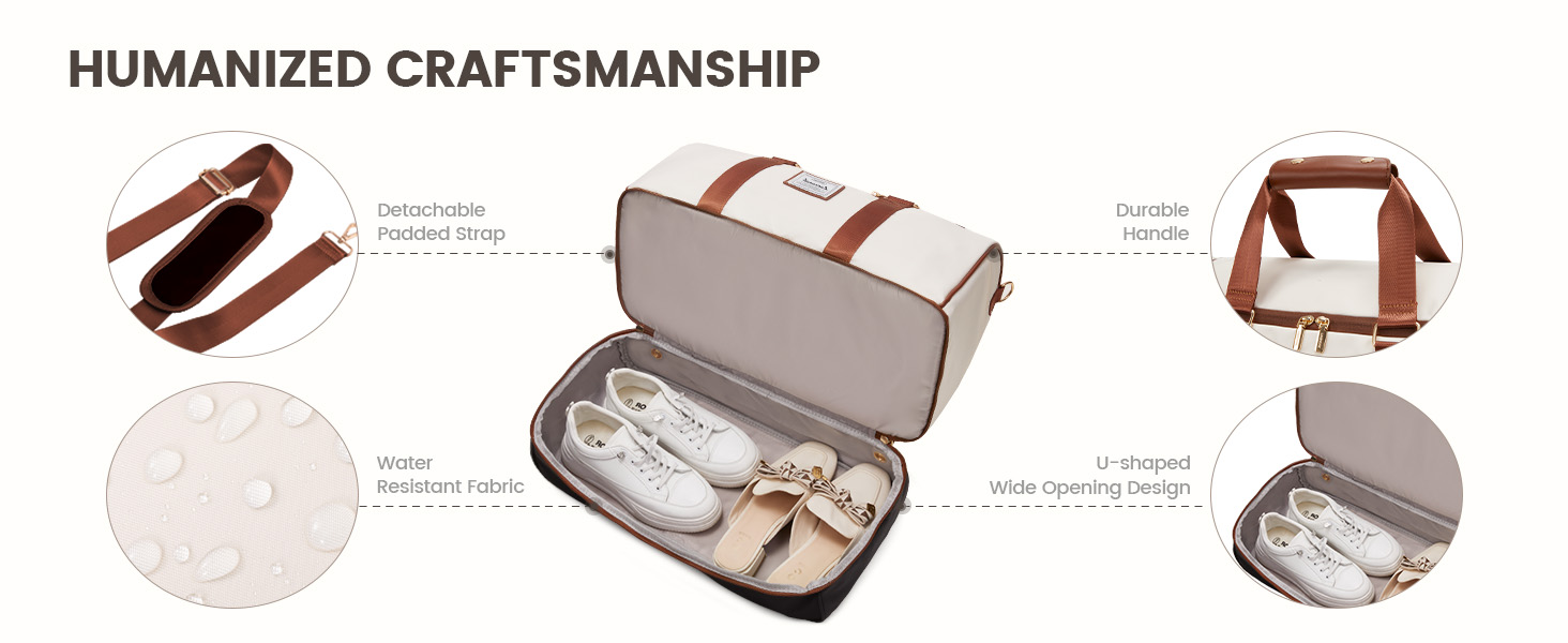 Спортивна сумка LOVEVOOK 37L для подорожей: Weekender, Duffel, Carry-on з відділенням для взуття та мокрих речей, водонепроникна, для відпочинку, авіаперельотів (L, Бежево-чорно-коричнева)