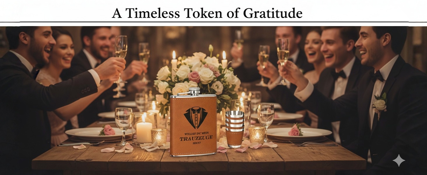 Персоналізований набір фляг 8oz з гравіюванням – фляга з нержавіючої сталі, 4 склянки, воронка та подарункова коробка для друзів нареченого/нареченої, подарунок на весілля для чоловіків та жінок (колір: коричневий)