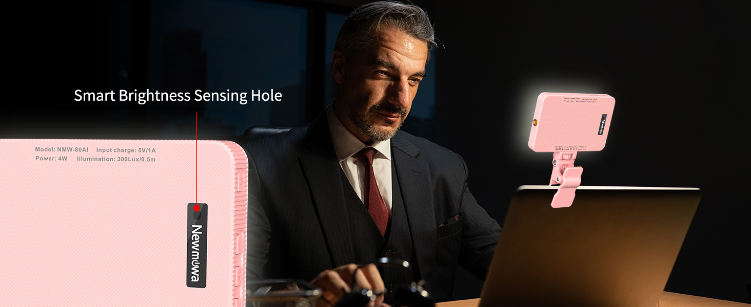 LED-відеолампа Newmowa NMW-80AI для селфі, TikTok, макіяжу та відеоконференцій (рожева)