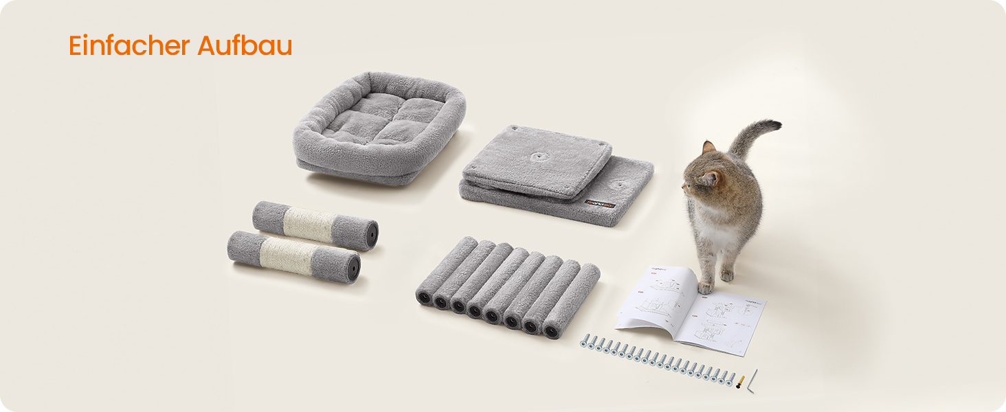 Драбина-кіготь Feandrea для котів, 67 см, будиночок для кошенят до 3 кг, велика платформа, сизалова колонка, сірий колір, PCT611W01