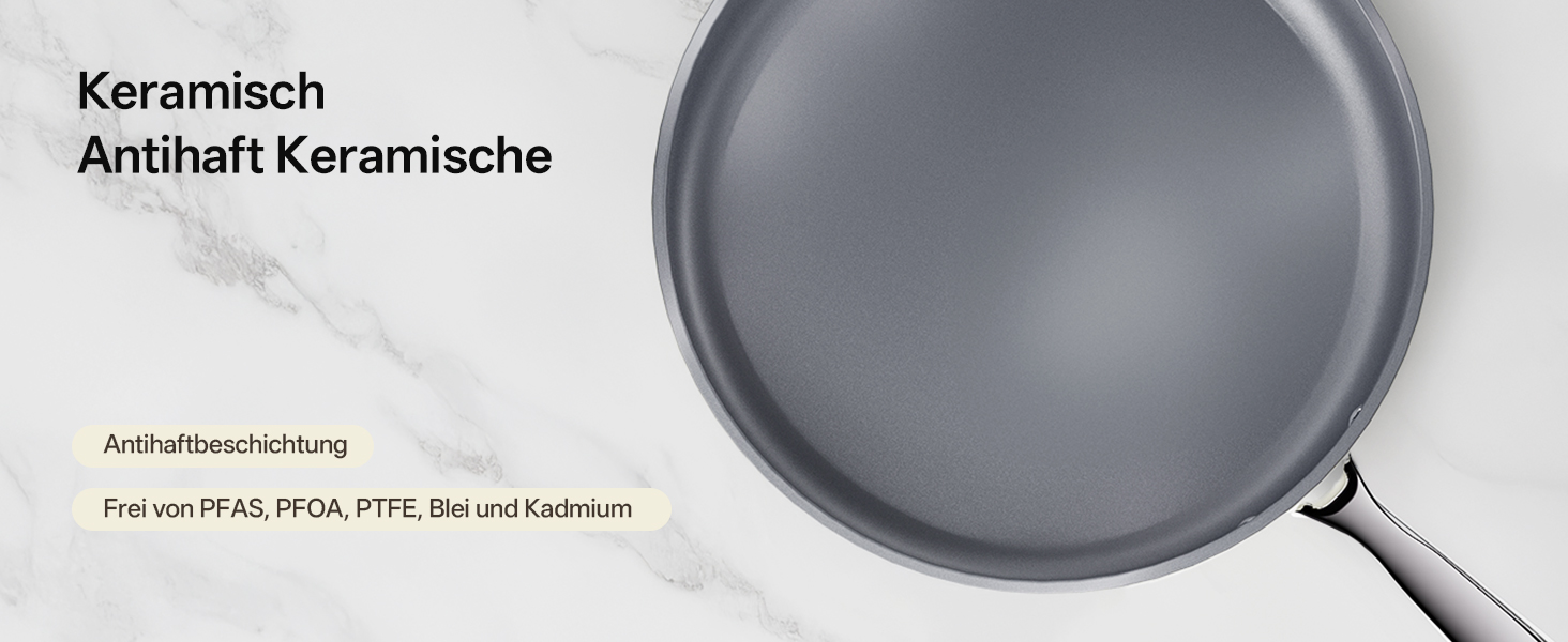 Набір сковорідок Koch Kode з керамічним покриттям 20/24/28 см, з нержавіючою ручкою, для індукційних плит, без PTFE та PFOA, придатні для миття в посудомийній машині та випікання, бежевий