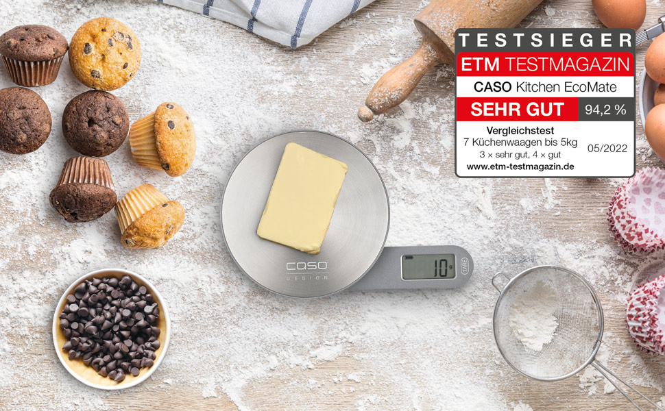 CASO Kitchen EcoMate Kinetic Kitchen Scale - 5kg, 1g Increments, Battery-Free, Award-Winning