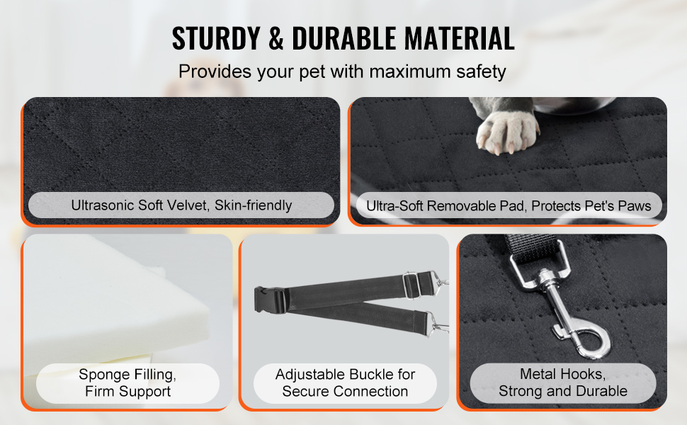 Автокрісло для собак VEVOR, чорне, велике (до 25 кг) з підсклянником та безпечною шлейкою