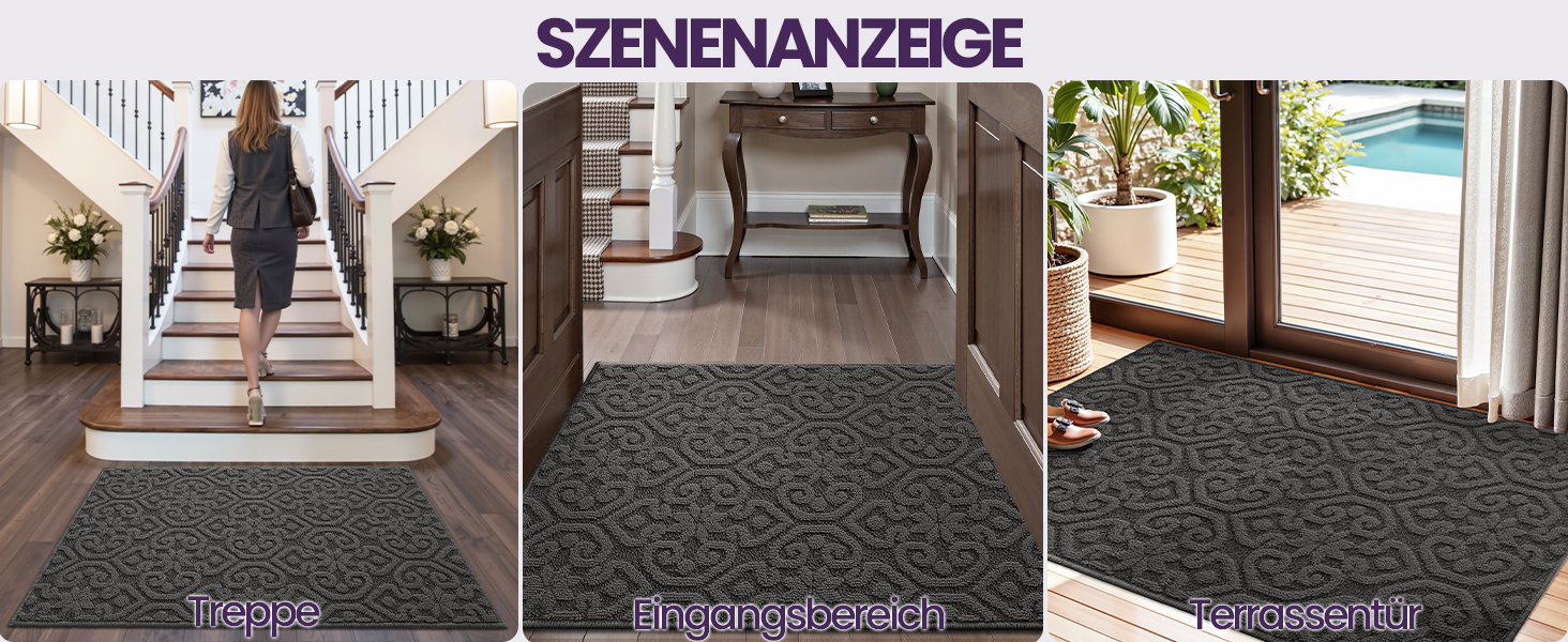 При Entrance килимок DEXI 60x90 см, протиковзний вбираючий килим для входу, передпокою та тераси, антрацит