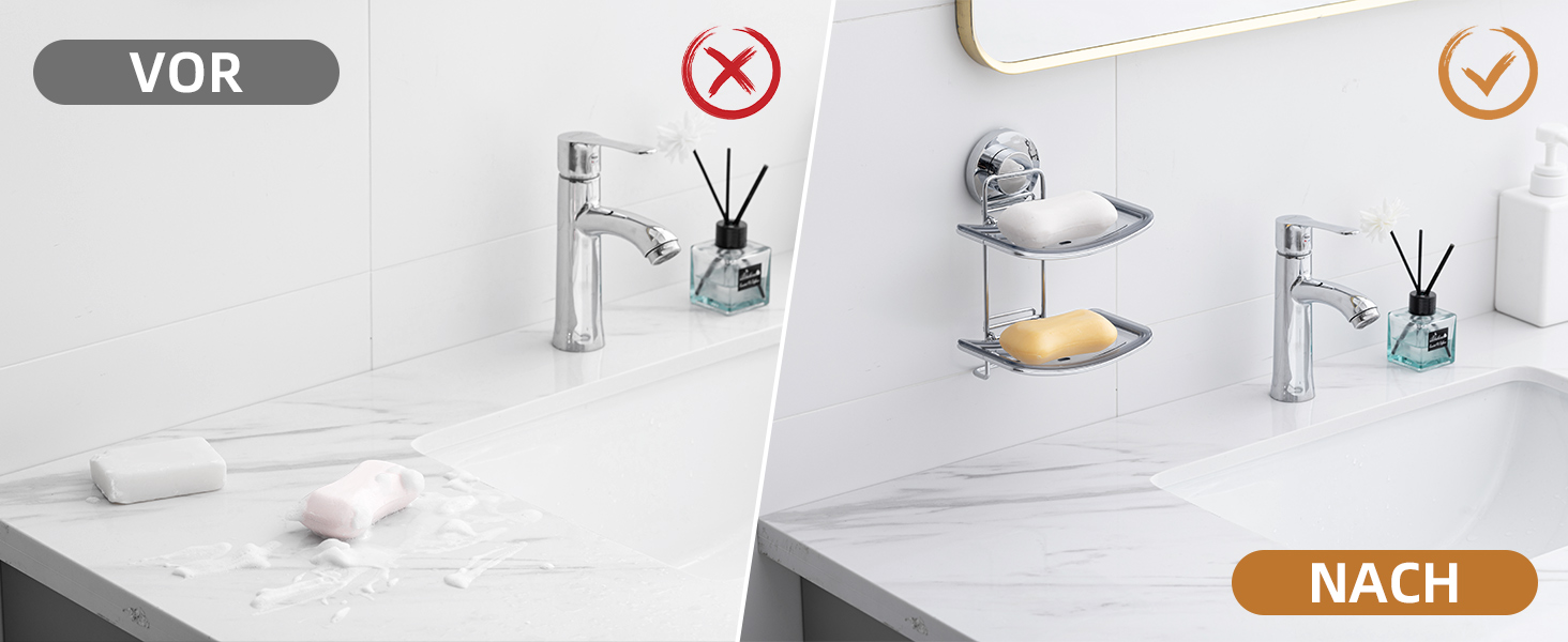 Хромована мильниця з піддоном для води, настінна, без свердління, для ванної кімнати та кухні (5 кг)