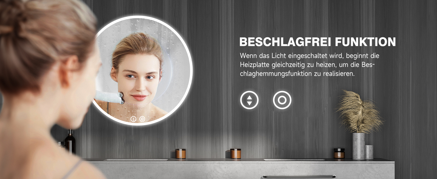 Круглий дзеркало для ванної кімнати YOLEO з підсвічуванням, 60 см, сенсорне керування, захисне скло, 3 кольори світла, регулювання яскравості, 60x60 см