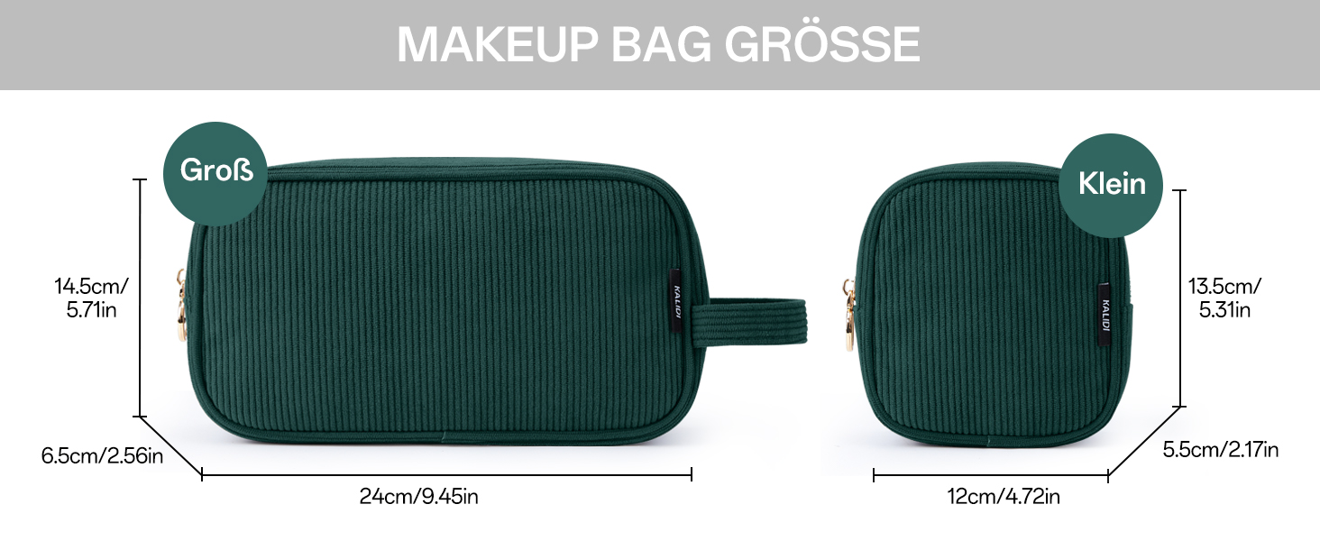 Косметичка жіноча KALIDI з корду, з відділеннями, металева блискавка, для подорожей, зелена