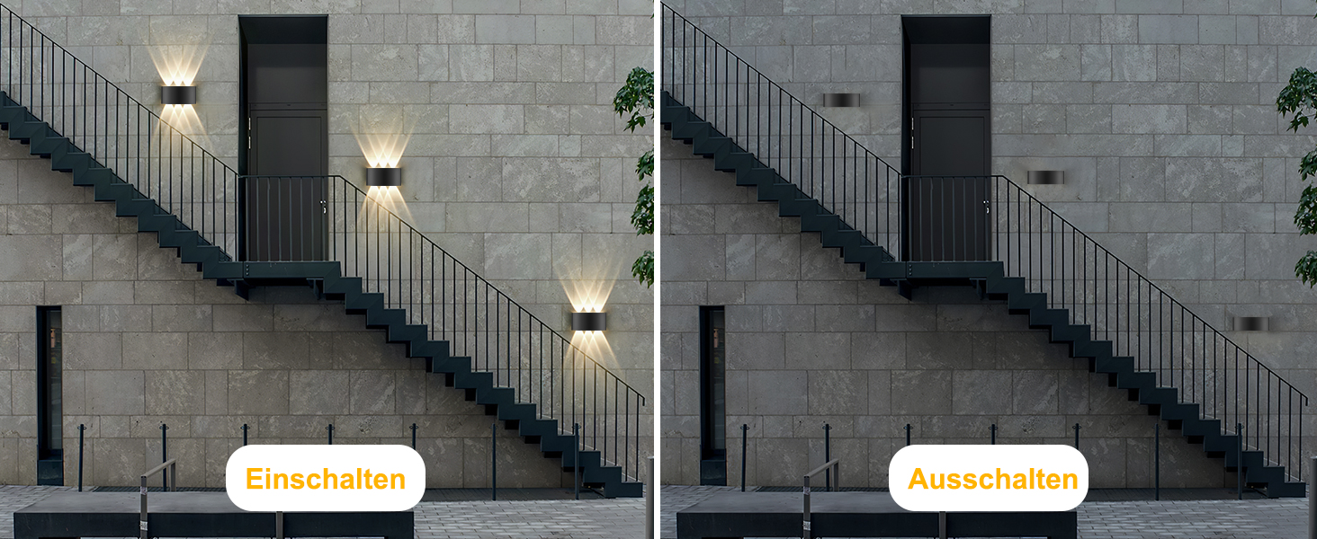 LED-стінні світильники Oraymin 2 шт., IP65, 6W, 6 джерел світла, 3000K, для дому та вулиці, з алюмінію, тепле біле світло, чорний колір
