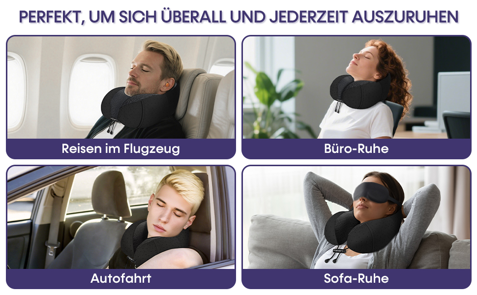 Подушка для шиї у літак - туристична подушка з Memory Foam - зручна подушка-воротник з м'яким дихаючим чохлом - ідеальна для подорожей, офісу, авто, кемпінгу, сну (Чорний)