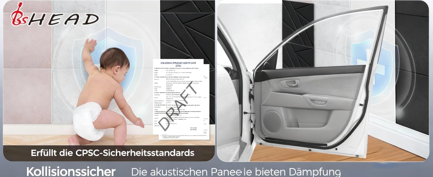 Акустичні панелі BSHEAD самоклеючі для звукоізоляції стін, шумопоглинаючий пінополіуретан 30x30x1.2 см, чорний