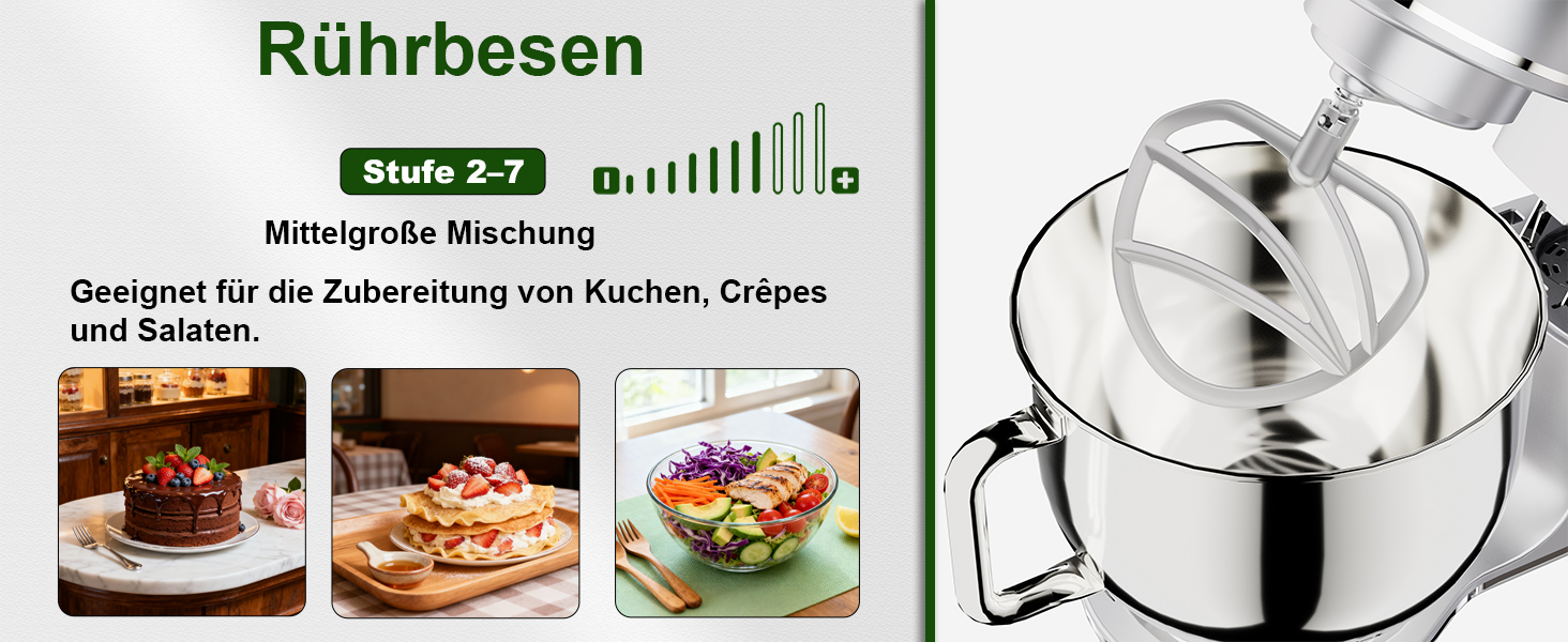 Кухонна машина Camic 2000W: планетарний міксер з чашею з нержавіючої сталі 7л, 10 швидкостями, набором насадок та захистом від бризок, сріблястий