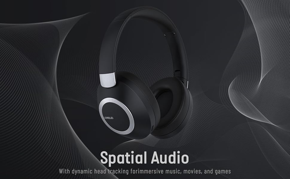 Бездротові навушники LORELEI B-C6 Over-Ear з Bluetooth, 50 годин роботи, складні, легкі, з глибокими басами, мікрофоном та амбушюрами з Memory Foam (Бежево-білий, Space Black)