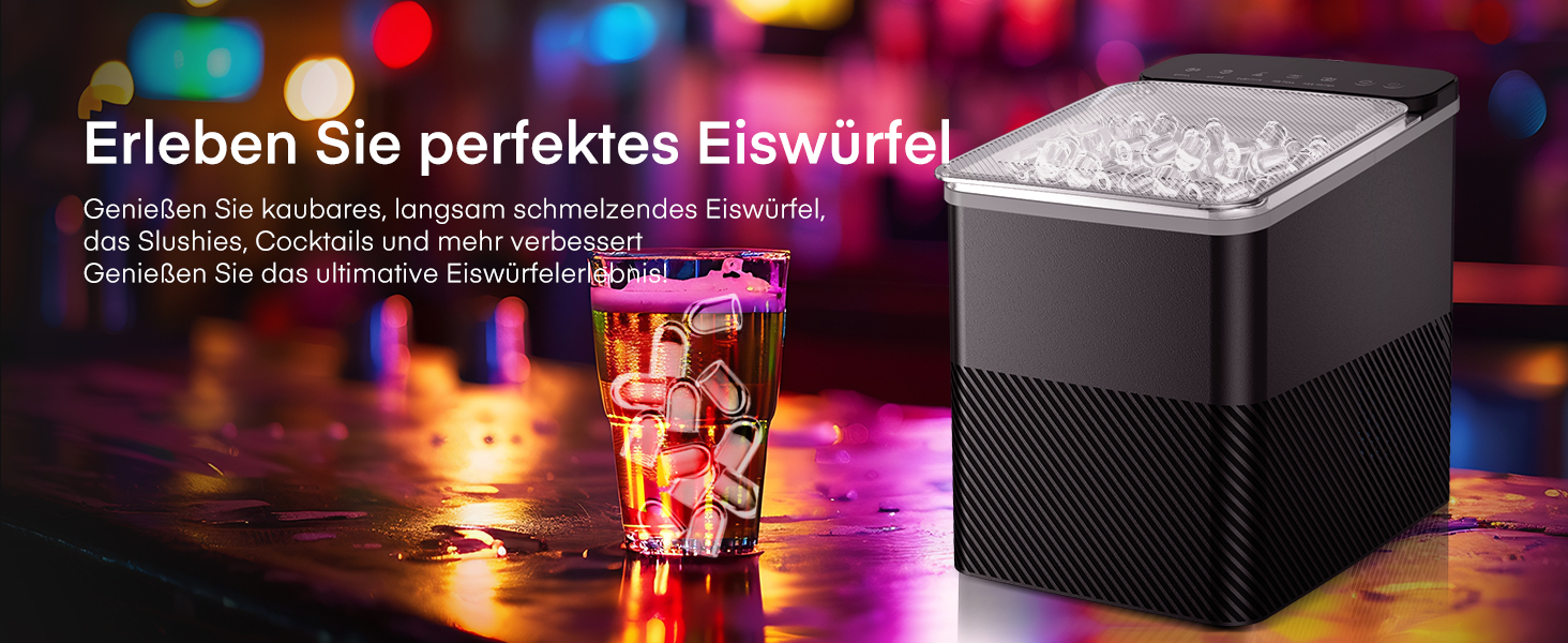Машина для приготування льоду FOHERE, 14 кг/24 год, 9 кубиків за 5 хвилин, самоочисна, з лопаткою та кошиком, 2 розміри кубиків, для дому/офісу/бару/RV