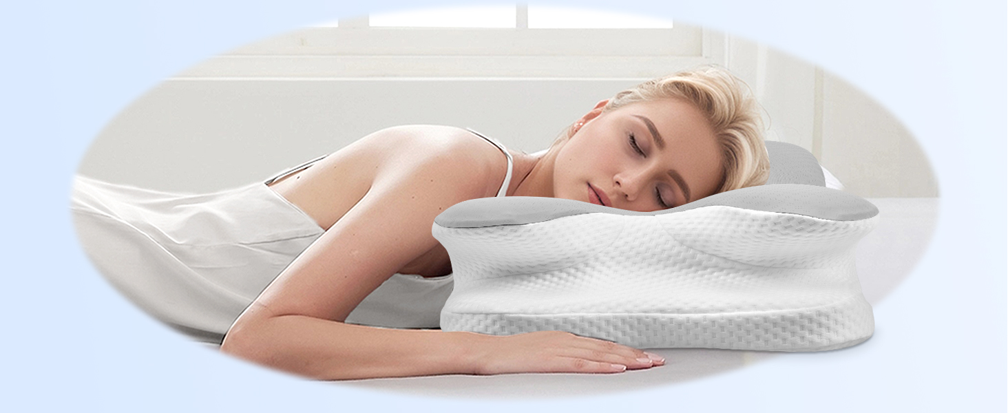 Подушка для шиї Ehomfory з Memory Foam, ергономічна для сну на боці, спині та животі, 67x37x9/12 см (Срібляста)