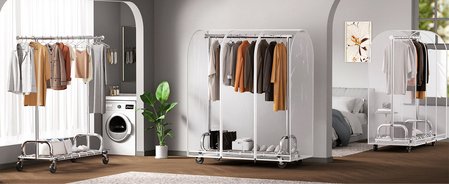 Вішалка для одягу HOKEEPER на коліщатках, вантажопідйомність 204 кг, висувна штанга для одягу