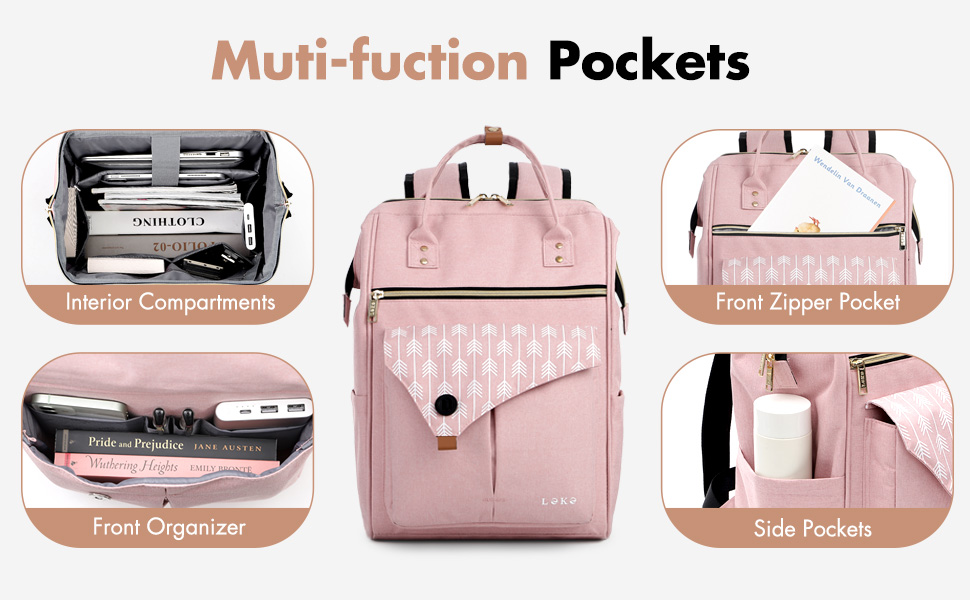 Рюкзак Lekesky для жінок: шкільний, з відділенням для ноутбука 15.6 дюймів, антикрадійний, рожевий