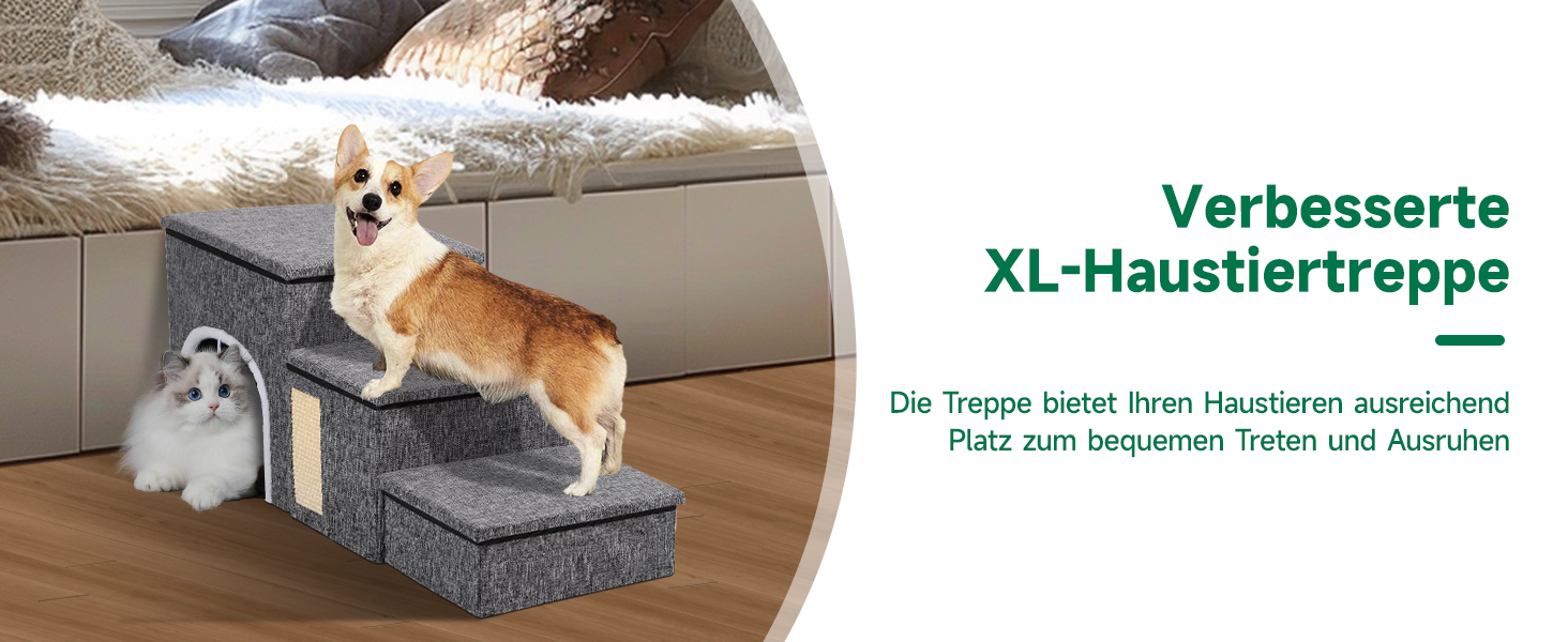 Сходинки для собак Upgrade XL, сірі, 90x35x43 см, 3 сходинки, для великих собак, котів, ліжка, дивана
