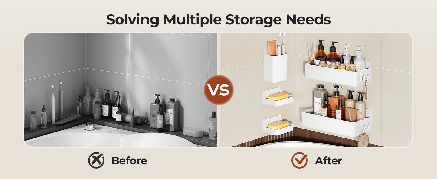 Поличка для душу Orimade без свердління, нержавіюча сталь, 5 шт. - тримач для шампуню, велика місткість, органайзер для ванної кімнати, ABS, білий