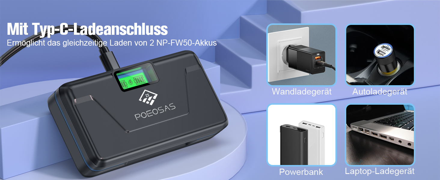 Акумулятор NP-FW50 1400 mAh з USB-C 20W для Sony ZV-E10, Alpha A6000/A6100/A6300/A6400/A6500/A5100/A7/A7II/A7R/A7RII/A7S/A7SII (2 шт.)